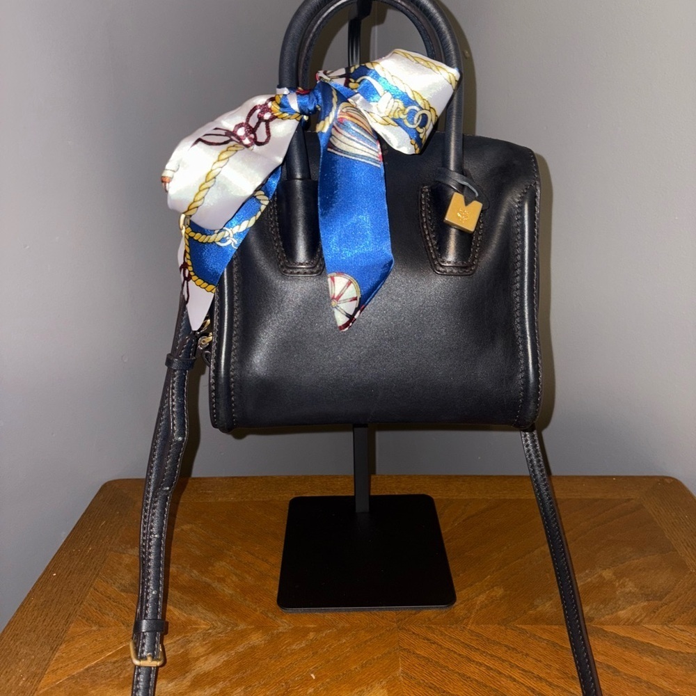MCM Milano Mini Boston Bag - Black Leather with Gold accents